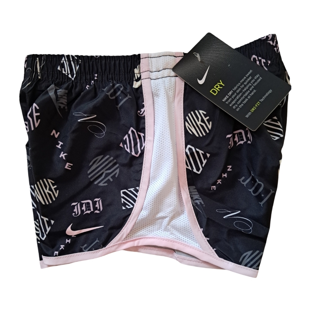 Nike Black and Pink Dri Fit Girls Tempo Brief Lined Shorts Size 5